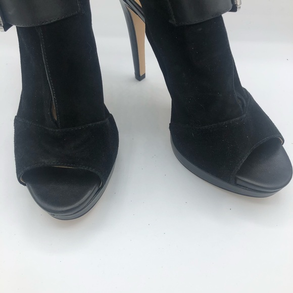Michael Michael Kors Size 7 Black Leather Suede Isabella Open Toe Booties - Picture 4 of 8